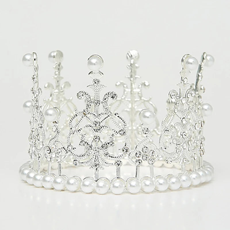 Mini Pearl Crown Silver Small Size Pearl Tiara Princess Topper Hair Crown