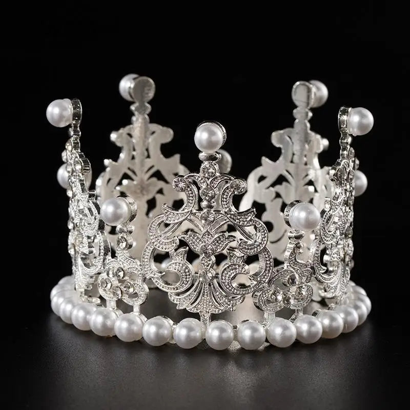 Mini Pearl Crown Silver Small Size Pearl Tiara Princess Topper Hair Crown