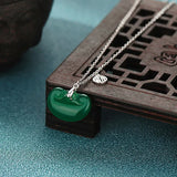 925 Silver Chrysoprase Ruyi Safe Lock Pendant Necklace