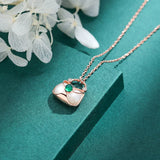925 Silver Chrysoprase Ruyi Safe Lock Pendant Necklace
