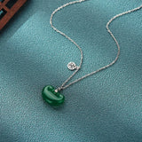 925 Silver Chrysoprase Ruyi Safe Lock Pendant Necklace