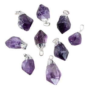 Mini Purple Druzy Charm Necklace Silvertone Plating Natural Healing Quartz