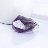 Mini Purple Druzy Charm Necklace Silvertone Plating Natural Healing Quartz