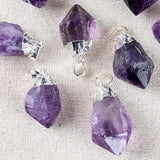 Mini Purple Druzy Charm Necklace Silvertone Plating Natural Healing Quartz