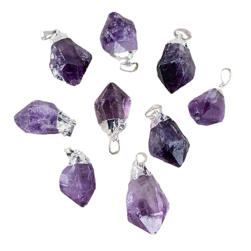 Mini Purple Druzy Charm Necklace Silvertone Plating Natural Healing Quartz