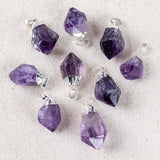 Mini Purple Druzy Charm Necklace Silvertone Plating Natural Healing Quartz