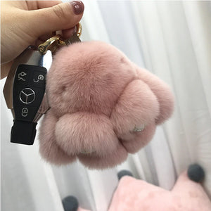 Real rex rabbit fur bunny Keychain toy doll keyring Tote Bag Charm