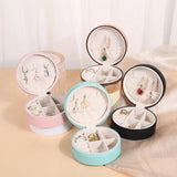 Mini Round Jewelry Organizer Travel Case PU Leather Earrings Necklace Ring Box