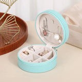 Mini Round Jewelry Organizer Travel Case PU Leather Earrings Necklace Ring Box