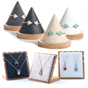 Mini Bamboo Bracelet/Necklace Display Stand Holder PU Jewelry Organizer