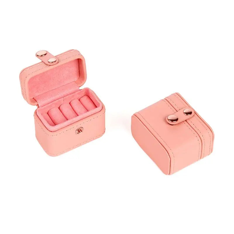 Mini Snap Leather Ring Storage Box Earring Bangle Display Case