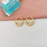 Custom Name Stainless Steel Bamboo Hoop Earrings 30mm Small Hoop