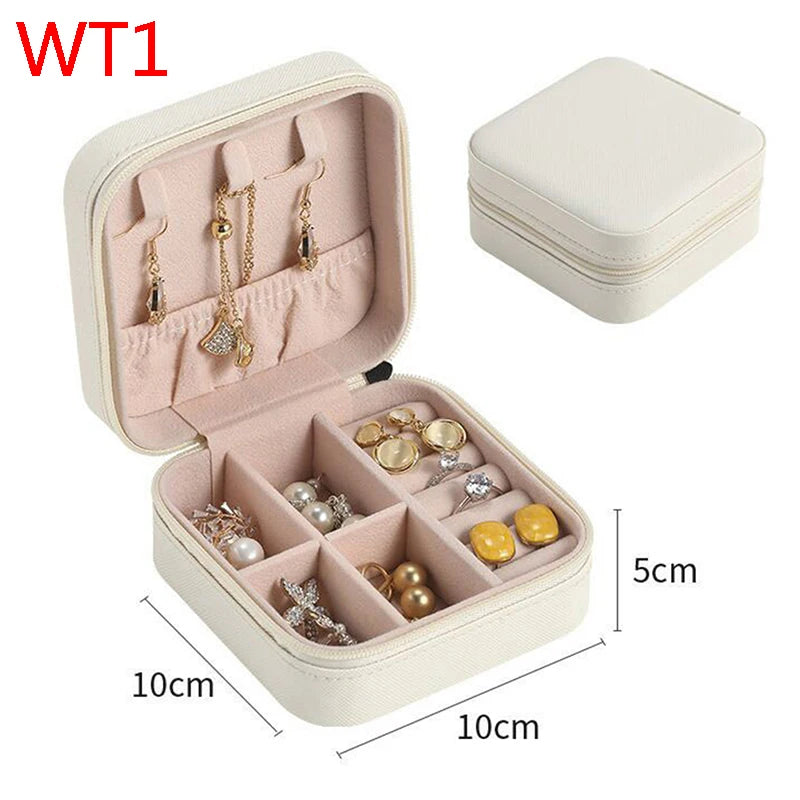 Mini Travel Jewelry Box Storage Organizer Portable PU Leather Earring Ring Neckl