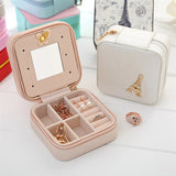 Travel Portable Leather Jewelry Box With Mirror Cosmetic Organizer