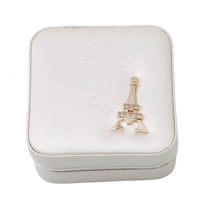 Travel Portable Leather Jewelry Box With Mirror Cosmetic Organizer