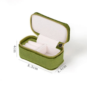 Mini Velvet Jewelry Box Travel Zipper Pouch Ring Earrings Storage