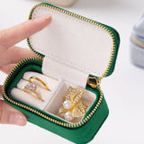Mini Velvet Jewelry Box Travel Zipper Pouch Ring Earrings Storage