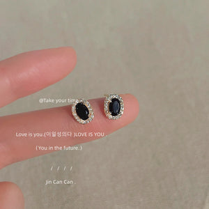 Zircon Micro-set Stud Earrings 925 Silver Plated 14K Oval RED Earrings