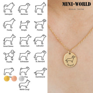 Engraved Dog Shape Name Necklace Stainless Steel Round Pendant