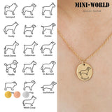 Engraved Dog Shape Name Necklace Stainless Steel Round Pendant