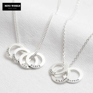 Customize Names Stainless Steel Necklace Round Ring Pendant Family Nameplate