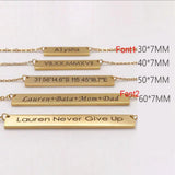 Mini-World Horizontal Bar Pendant Necklace Engraving Name Men Women Jewelry