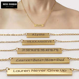 Mini-World Horizontal Bar Pendant Necklace Engraving Name Men Women Jewelry