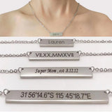 Mini-World Horizontal Bar Pendant Necklace Engraving Name Men Women Jewelry