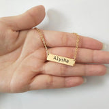 Mini-World Horizontal Bar Pendant Necklace Engraving Name Men Women Jewelry