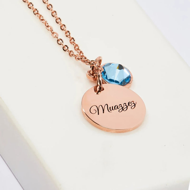 Solid Circle Carved Name Letter Necklace Birthstone Charm