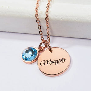 Solid Circle Carved Name Letter Necklace Birthstone Charm