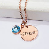 Solid Circle Carved Name Letter Necklace Birthstone Charm