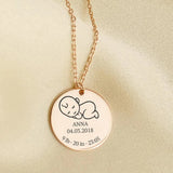Dainty Baby Birth Message Necklace Stainless Steel