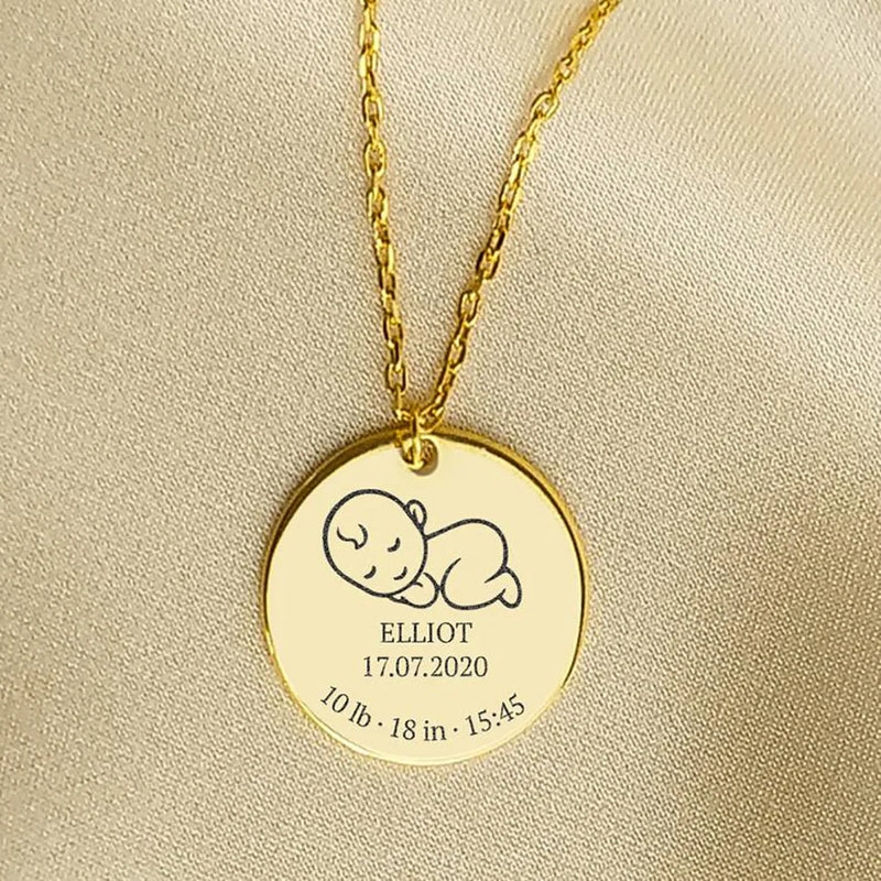 Dainty Baby Birth Message Necklace Stainless Steel