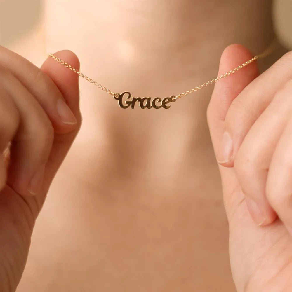 Mini-World Name Necklace For Women Girl Font Nameplate Necklaces