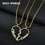 Mini-World Couple Love Necklace Double Name Stainless Steel Heart Necklace