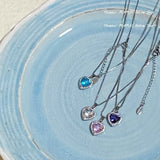 Mini Zircon Heart Necklace Pendant Crystal for Women Girls Gift