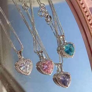 Mini Zircon Heart Necklace Pendant Crystal for Women Girls Gift