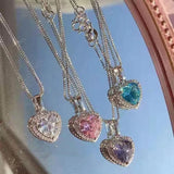 Mini Zircon Heart Necklace Pendant Crystal for Women Girls Gift
