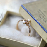 Vintage 925 Silver Plated Pearl Charm Ring 14K
