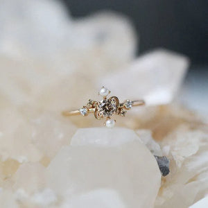Vintage 925 Silver Plated Pearl Charm Ring 14K
