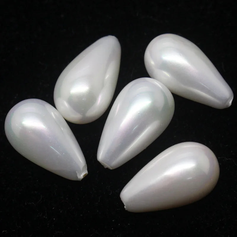 Shell Pearl Teardrop Half Drilled Earring Beads 2pcs