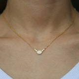 Mini Oval Opal Pendant 925 Silver Necklace Women Collier Femme S925