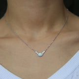Mini Oval Opal Pendant 925 Silver Necklace Women Collier Femme S925