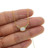 Mini Oval Opal Pendant 925 Silver Necklace Women Collier Femme S925