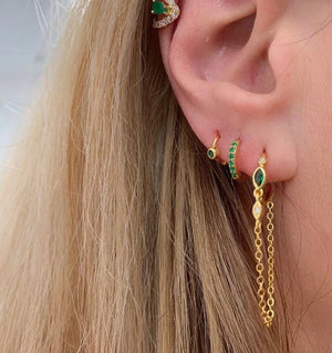 925 Sterling Silver Green CZ Tassel Chain Earring
