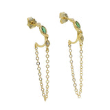 925 Sterling Silver Green CZ Tassel Chain Earring
