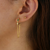 925 Sterling Silver Green CZ Tassel Chain Earring
