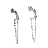 925 Sterling Silver Green CZ Tassel Chain Earring