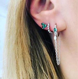 925 Sterling Silver Green CZ Tassel Chain Earring